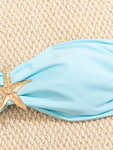 Sky Blue Starfish Thong Bikini Set Push Up Bandeau Two Piece