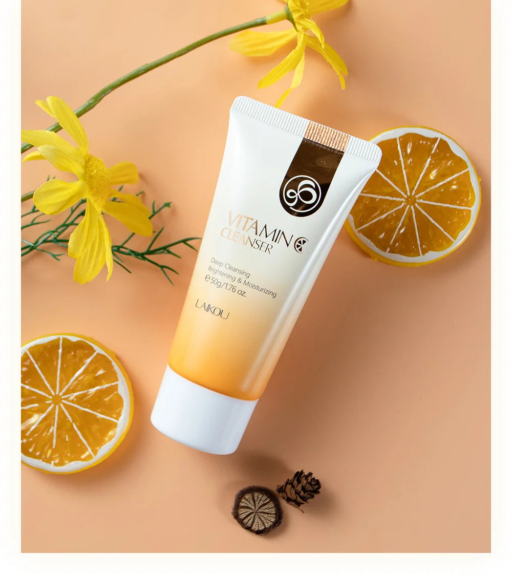 LAIKOU 50g Vitamin C Facial Cleanser Brightening Moisturizing Deep Cleansing Foam Dense Amino Acid Gentle Cleanser Face SkinCare