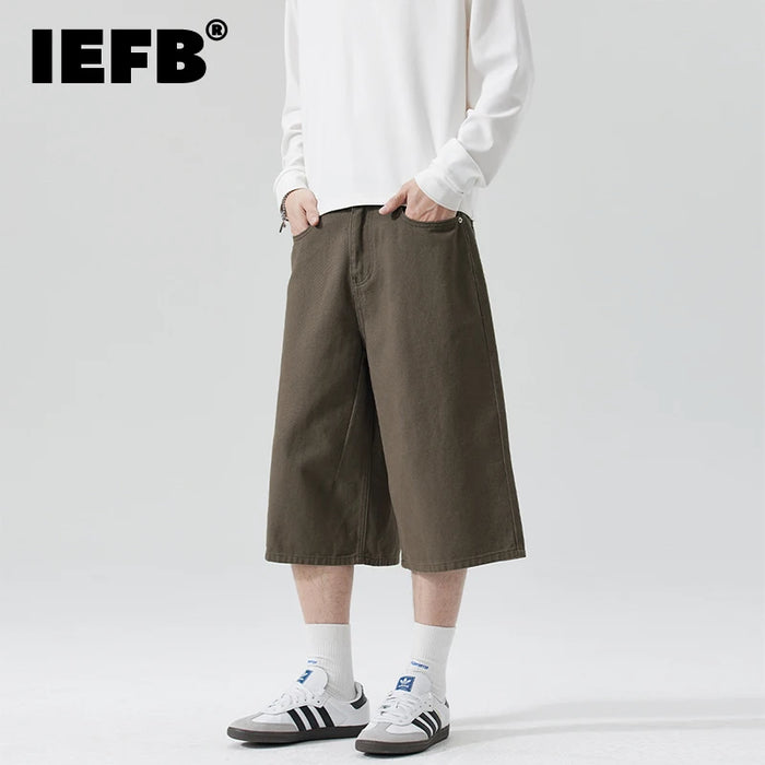 IEFB Nouveau short d'été pour homme, style décontracté américain minimaliste, pantalon large, basique en sergé de coton haut de gamme, 9X2789