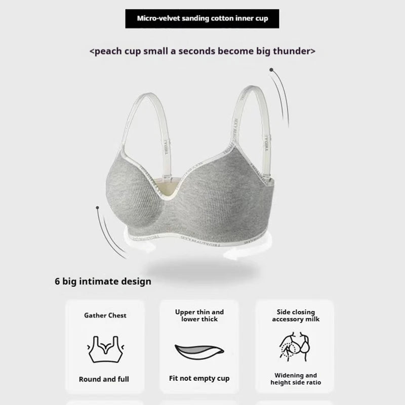 Women's Letter Shoulder Strap Gathered Bra Seamless Comfortable Underwear Without Steel Ring Skin-Friendly Fashion Underwear New