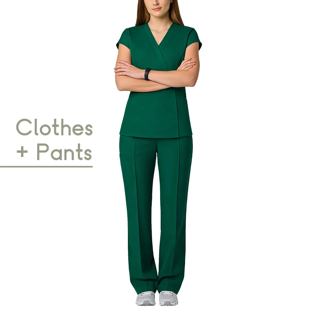 Scrubs Set Nurse Medical Uniforms Doctor Surgery Overalls Beauty Salon Workwear Short Sleeve V-neck Tops+Pants Sets Women Unisex