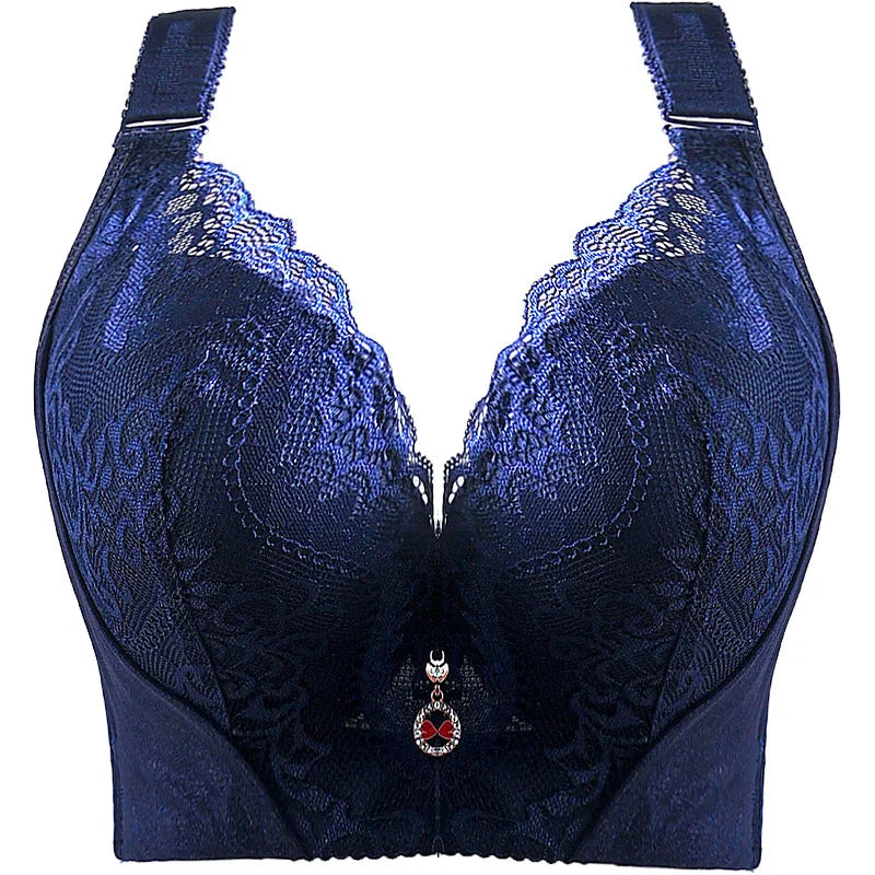 plus Size Push up Bra Sexy Lace Underwire Full Coverage Lingerie Wide Side Wings Thin Cup Support for Curvy Women Big Bust