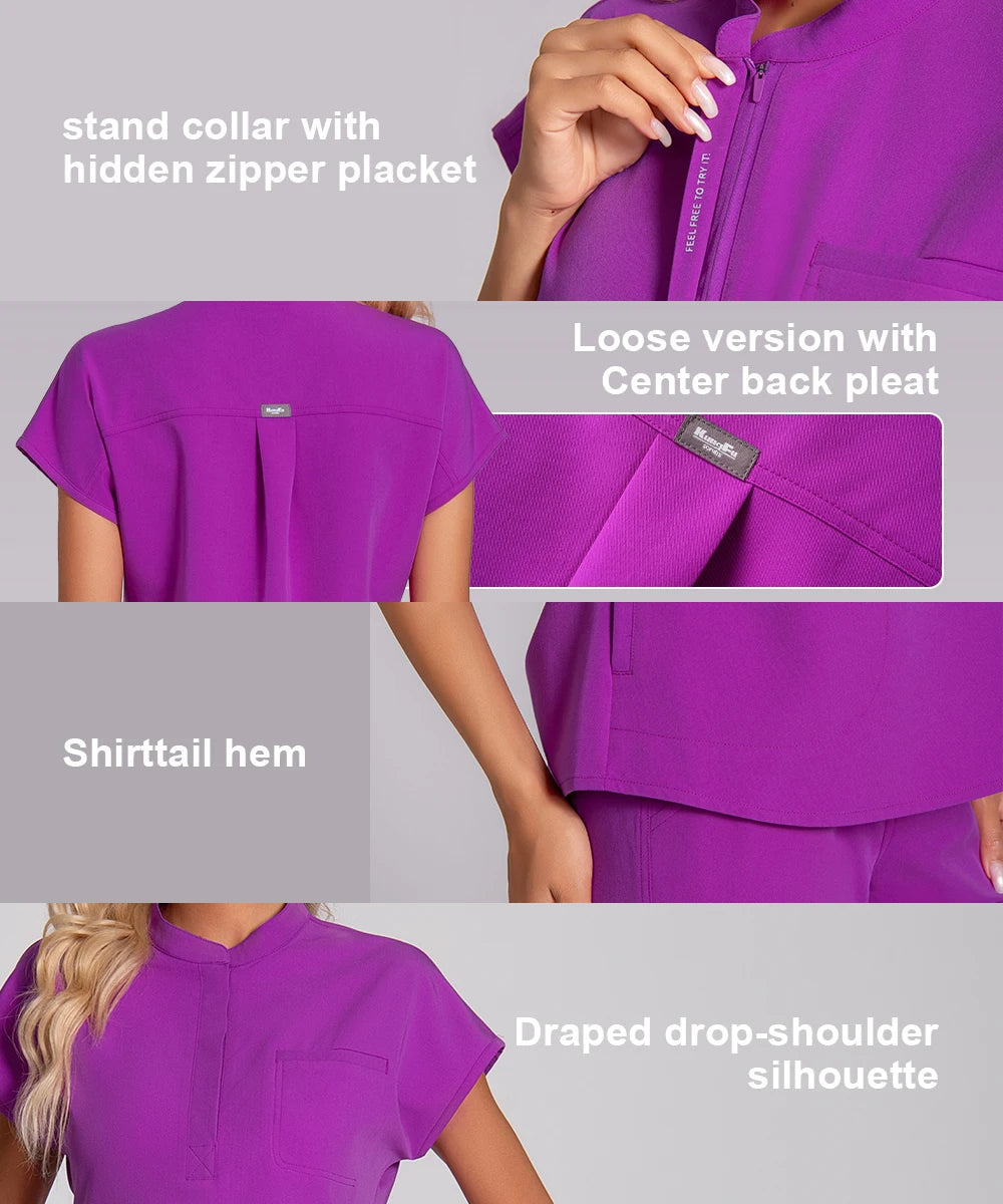 KUNGFU SCRUBS Nurses Uniforms Women Medical Scrubs Set Antibacterial Wrinkle Resistant Shirt Pant Fade Resistant Doctors Clothes