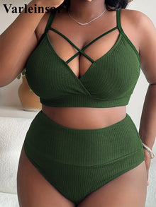 Plus Size Ribbed Two Piece Bikini Set Women V4982