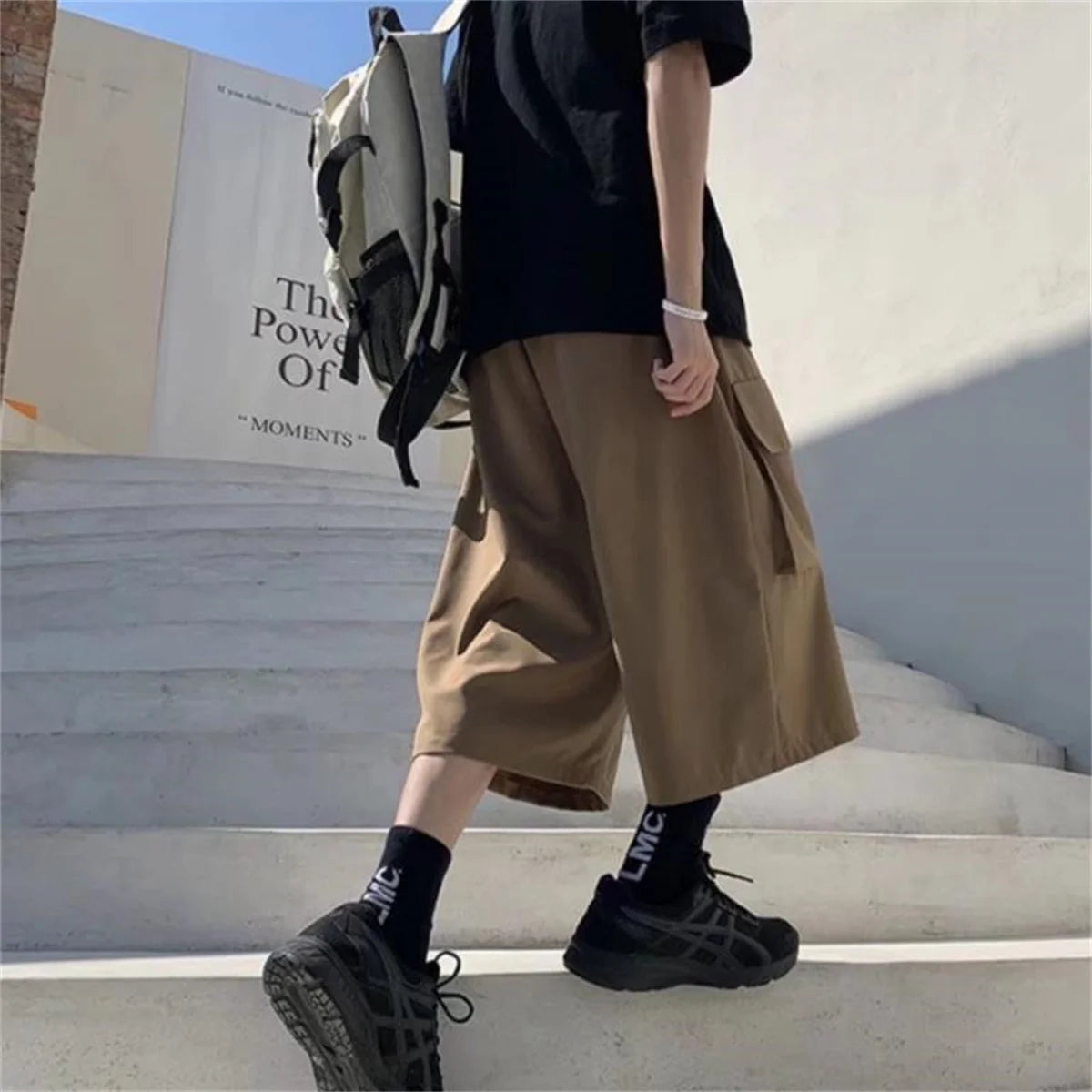 Cool Black Summer Hip Hop Cargo Shorts Men's Summer Slim Loose Hip Hop Ins Hanging Trendy High Street Pants Straight Shorts Men