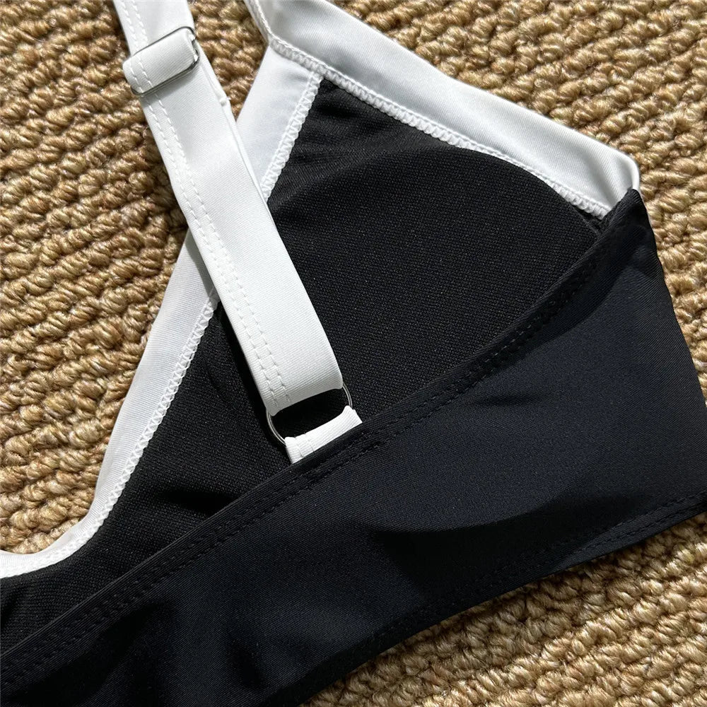 Black White Contrast Swimwear Micro Bandeau Bikinis Sets Sexy Swimsuit Women 2026 High Cut Bathing Suit Biquinis Bikini Dames