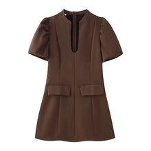 KONDALA Elegant Holiday Chic Women Mini Dress Black O-Neck Zipper Short Puff Sleeve Dress Fashion 2026 Spring Summer Party Dress
