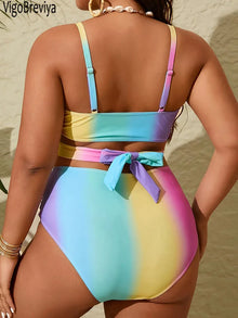 VigoBreviya 2026 Sexy Print 2 Piece Plus Size Bikini Women Cross Push Up Curvy Swimsuit High Waist Beach Lady Big Bathing Suit