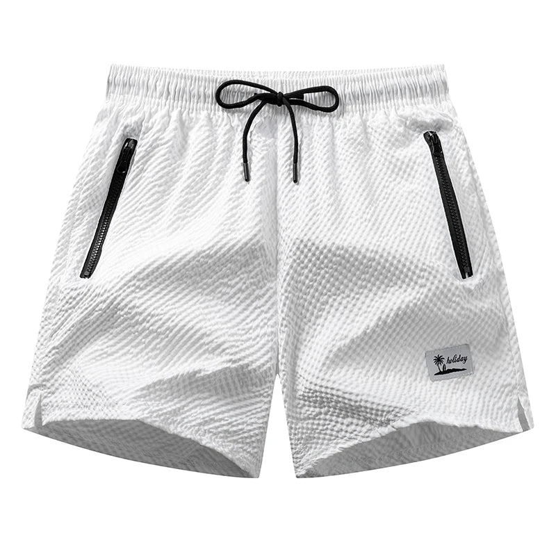 Mens Seersucker Beach Shorts With Mesh Liner Quick Dry