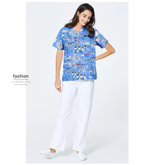 ANNO Hospital Staff Scrubs Top Medical Sanitary Nursing Uniform Dental Clinic Print Beauty Caregiver Coveralls