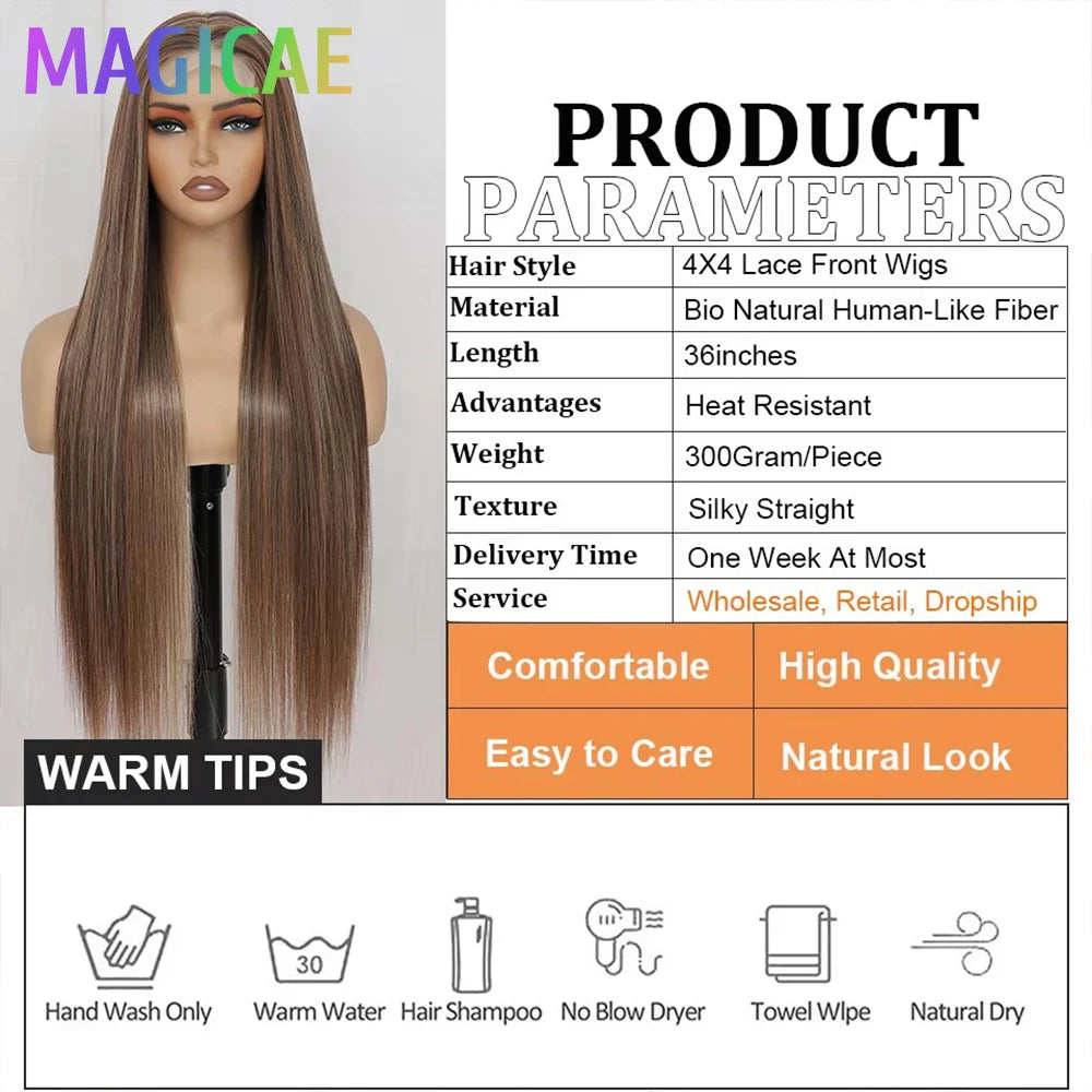 Magicae 36 Inch 4x4 Lace Front Wig Chestnut Brown Ombre