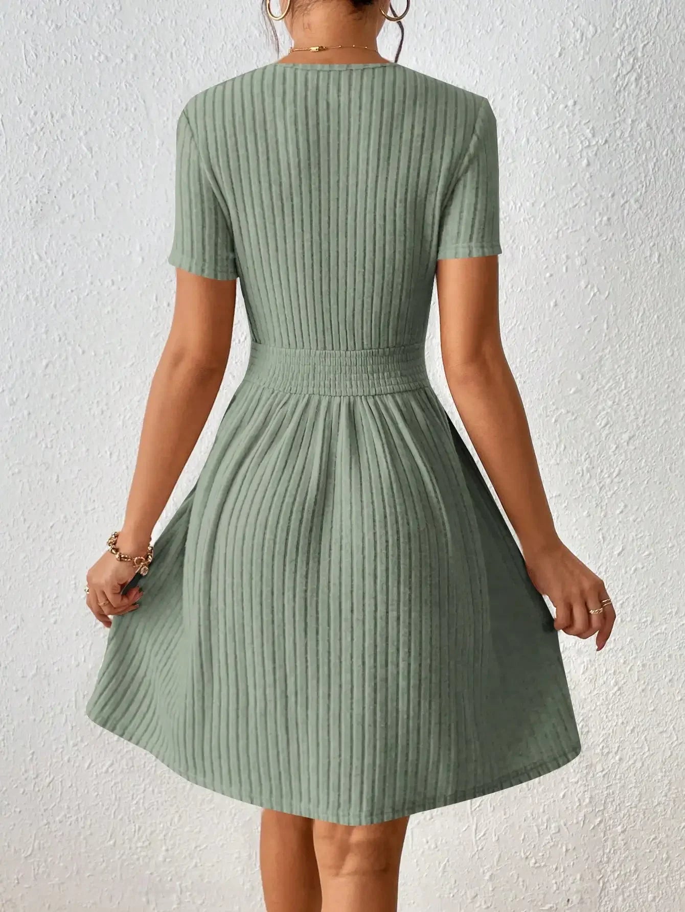 Fashionable Solid Color Ribbed Knit A Line Dress For Women