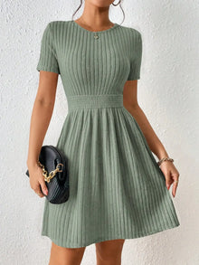 Chic Knee Length Solid Knit A Line Dress With Ribbed Waist