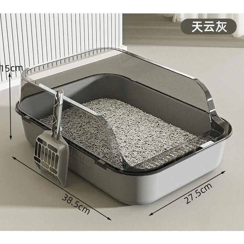 Semi Covered Cat Litter Box Plastic Anti Tracking Pet Toilet with Removable Scoop for Odor Control