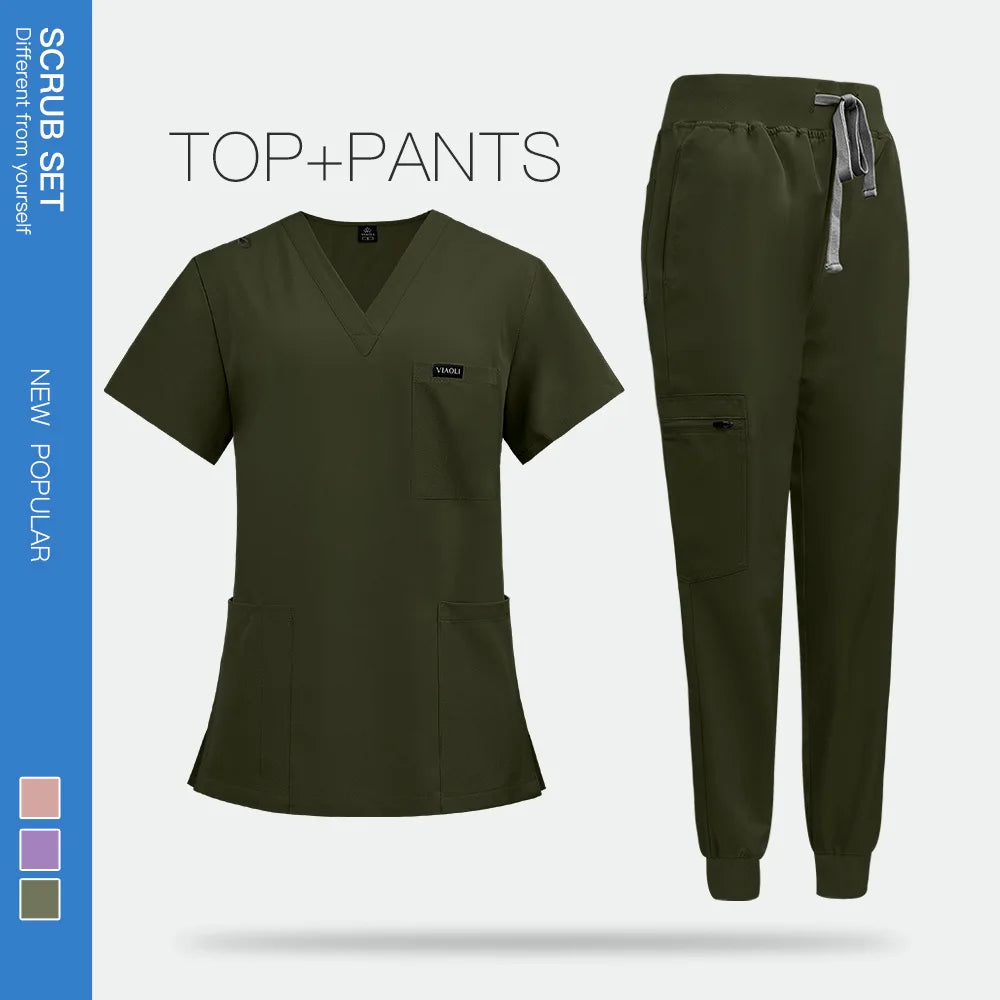 Unisex short sleeved surgical scrub set, skin care and operating room medical staff uniforms, isolation gowns