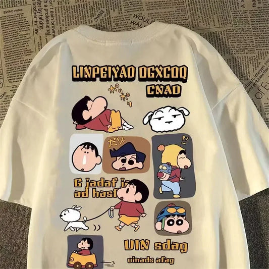 Crayo.n Littl.e New Japanese Anime Printed Cotton T-shirt Cute Style Women's Short Sleeve T-shirt Personality High-Quality Tops