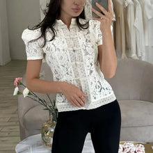Tossy Lace Cardigan Women Short Sleeve See Through Blouse
