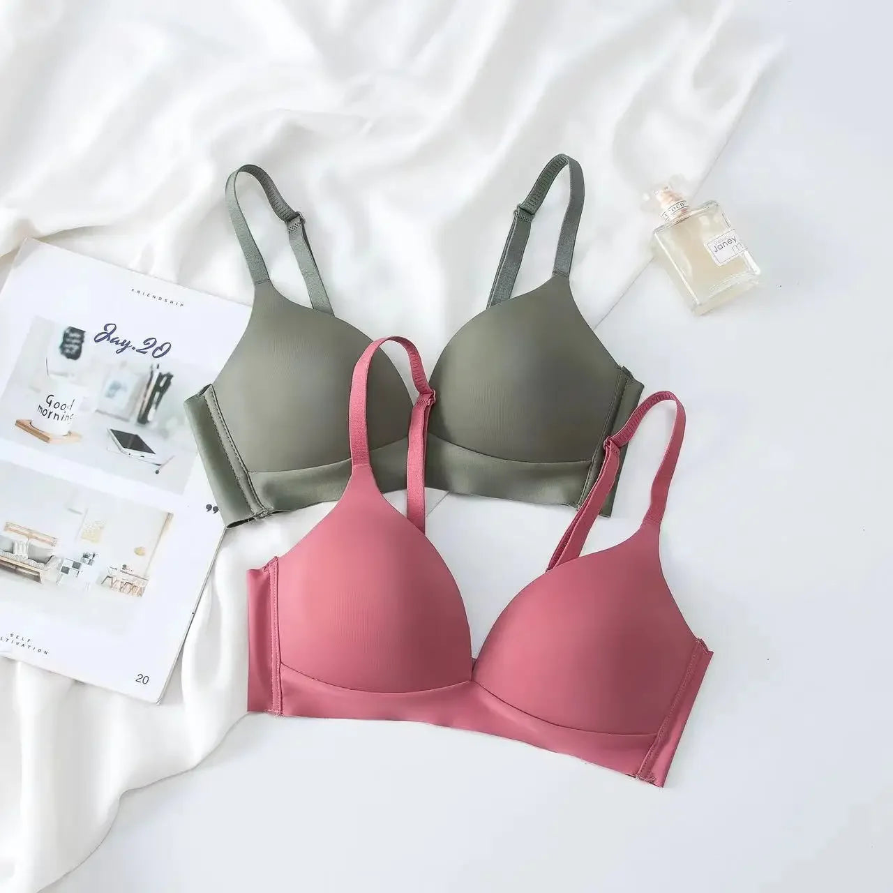FallSweet 2PCS/set Seamless Push Up Bra for Women Wireless Bralette 3/4 Cup Soft Comfortable Underwear Sexy Female Lingerie