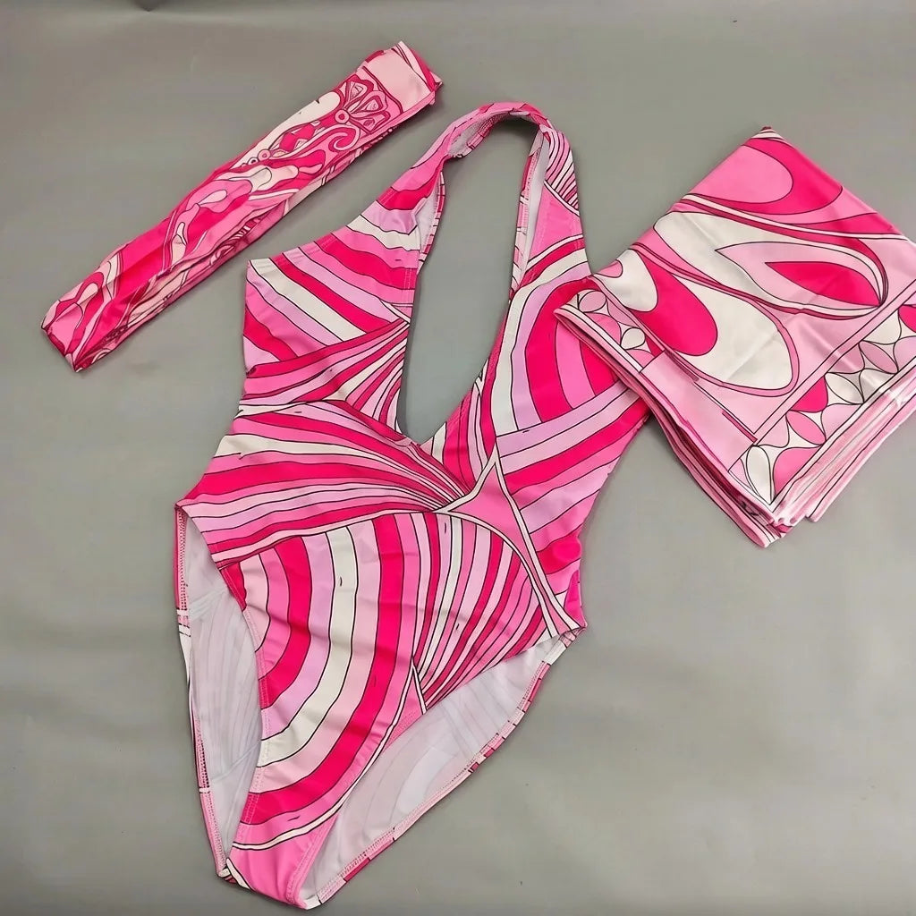 2026 Fashion Design Women's Red Scarf Sling Swimsuits Classic Brand Lady Scarf Bikini Sets with Letter Signature Logo