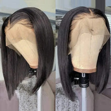 100%Human Hair Black Straight Bob Wig PrePlucked 13x4 Lace Front 4x4 Closure Lace Frontal 12 14 Inch Bone Straight Short Bob Wig