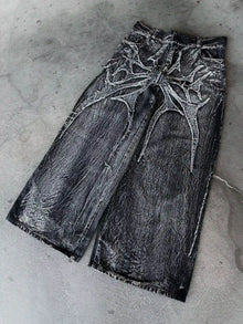 Y2K Retro Oversized Baggy Unisex Mopping Pants Phantom Jeans Men High Street Spider Embroidered Patch Hip Hop Streetwear Gothic
