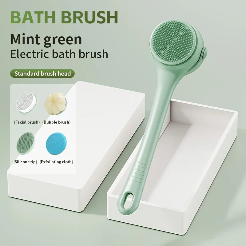 Hot Selling USB Electric Long Handle Silicone Bath Brush Electric Rotating Body Shower Cleaner Brush for Body with 4 Brush Heads