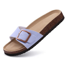 Bebealy Women's Cork Footbed Slippers Summer Leather Beach Flip Flops with Adjustable Buckle Lady Clogs Sandal With Arch Support