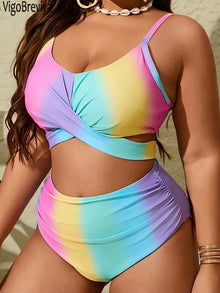 VigoBreviya 2026 Sexy Print 2 Piece Plus Size Bikini Women Cross Push Up Curvy Swimsuit High Waist Beach Lady Big Bathing Suit
