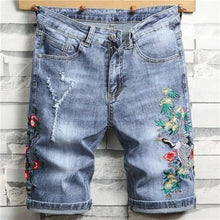 Men's Jeans Summer Dragon Embroidery Denim Shorts Fashion Street Styles Slim Fit Half Length Jean