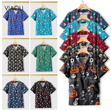 Nursing Uniforms Cartoon Printed Medical Elastic Hospital Doctor Unisex Halloween Christmas Costumes Women Men Nurse Scrubs Tops