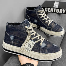 Men's Denim Canvas Sneakers Breathable High Top Sneakers for Men Slip On Sneakers Spring Summer Casual Platform Vulcanized Shoes