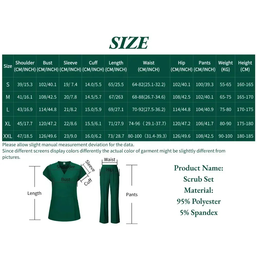 Scrubs Set Nurse Medical Uniforms Doctor Surgery Overalls Beauty Salon Workwear Short Sleeve V-neck Tops+Pants Sets Women Unisex