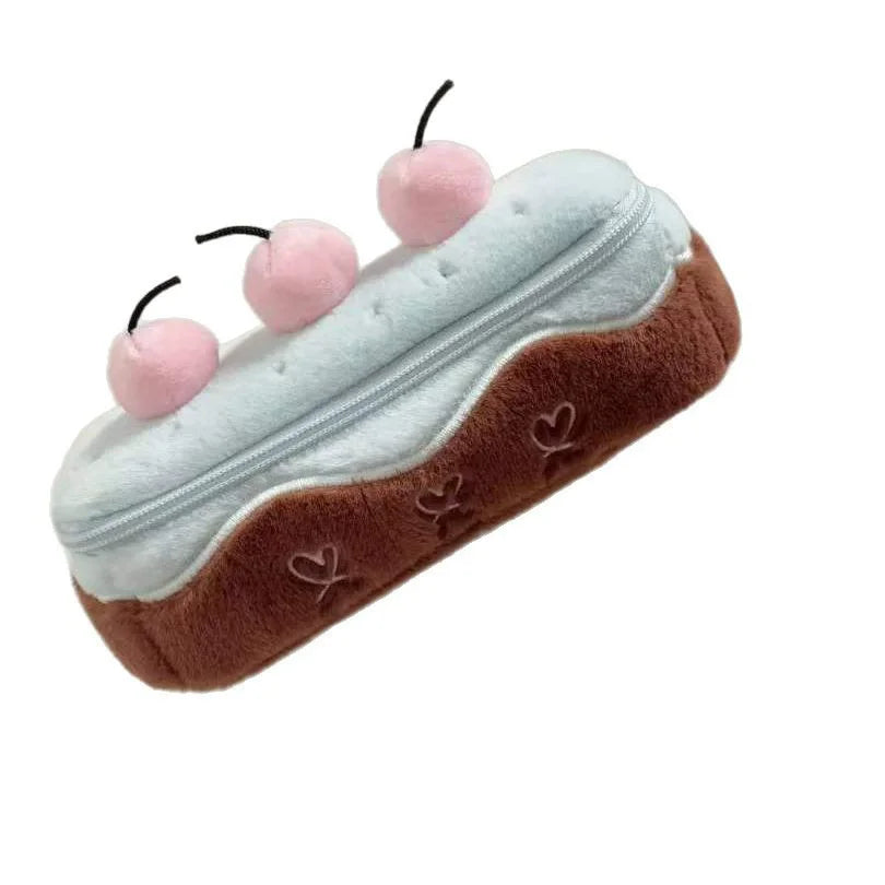 INS Fashion Korean Cream Swiss Roll Plush Pencil Case Student Desktop Storage Stationery Pen Bag Cute Girl Makeup Bag