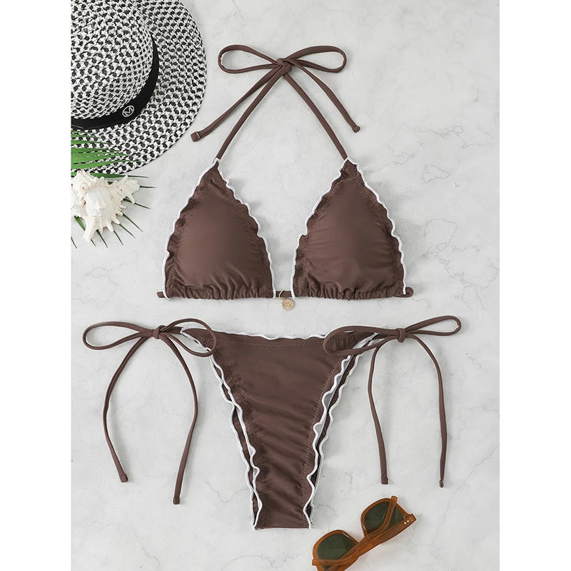 Triangle Bikini Set For Women Lace Up Two Piece Swimwear