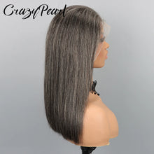 CrazyPearl Bob Wig Human Hair Salt and Pepper Grey Wigs 13X4 Straight Lace Frontal Wigs Human Hair Natural Hairline Gray Wigs