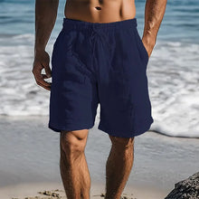 Men Cotton Linen Shorts Summer Lightweight Breathable Casual Beach Style Shorts Basic Solid Color Sweatpants Elastic Waist