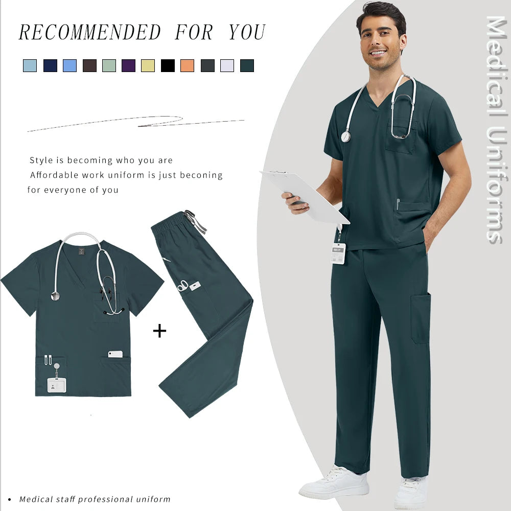New Multi-pocket Clinical Surgical Uniforms Pockets Medical Nursing Scrubs Set Unisex Beauty Spa Workwear Dental Nurses Clothing