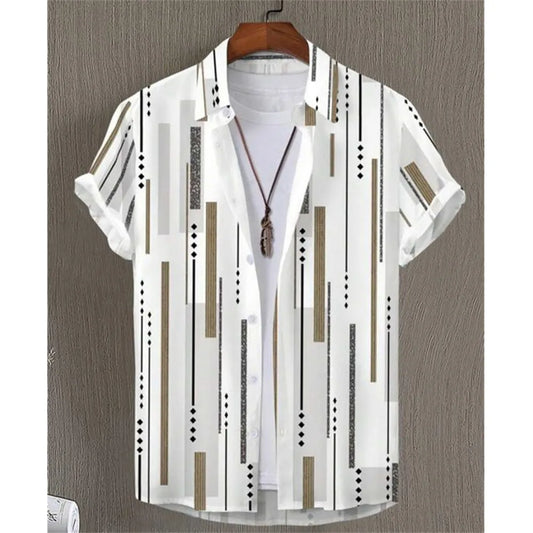 Summer Fashion 3D Print Striped Men's Shirts Basic GraphicsButton Short Sleeve Lapel Streetwear Hawaiian Blouse Shirts for Men
