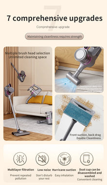 Aspirateur balai sans fil 15000Pa forte aspiration 2 en 1 léger pour tapis, parquet, poils d'animaux et nettoyage de voiture