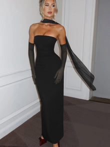 Hugcitar Elegant Strapless Mesh Maxi Dress For Women Wedding