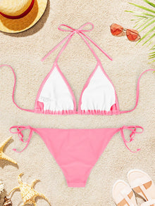 2Pcs Sexy Bikini Swimsuit For Women Solid Color Swimwear Summer Bathing Suits Females Backless Beachwear Halter Swimwear