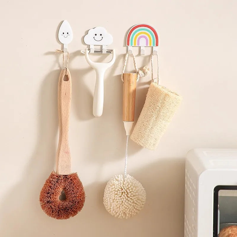 Cute leaves, rainbow shaped hooks, strong adhesive, load-bearing, no punching, kitchen door, hat, bathroom, towel hanging, wall