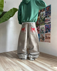 Harajuku Gothic Grey Girl Spider Print Baggy Jeans Jeans Vintage Streetwear Y2K Pants Mens High Waist Wide Leg Trousers