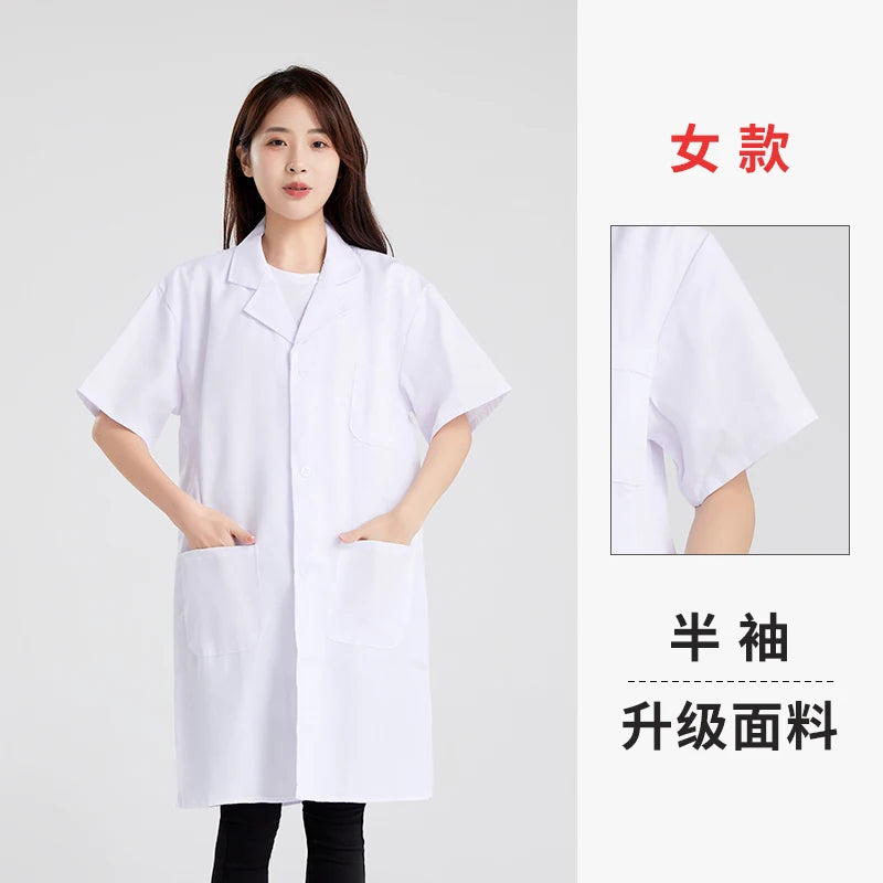 Long Sleeve White Lab Coat Work Uniform for Women Short Sleeve Summer Student Doctor Suit Male Lab Coat Isolation Gown