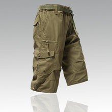 Mens Cargo Shorts 100% Cotton Casual Running Shorts Elastic Waist Hiking Outdoor with a Belt