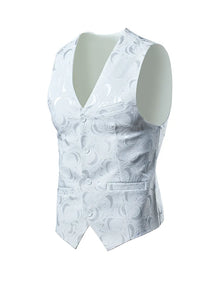 2026 Luxury Business Jacquard Suit Vest Men Slim Fit Tops Black White Wedding Social Dance Party Dress Size 6XL 7XL 8XL