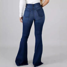 Spring and autumn Women's Blue Ripped Flared Jeans, Black Stretch Denim Pants, Stylish Casual Trousers.