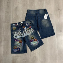 Vale Forever Embroidered Badge Logo Unisex American High Street Loose Casual Denim Shorts