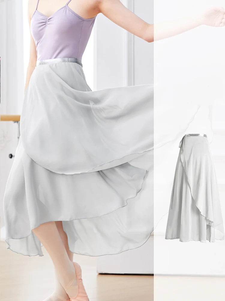 Adult Ballet Wrap Skirt for Women Soft Chiffon Dance Practice Skirt Ballet Class Performance Cover Up