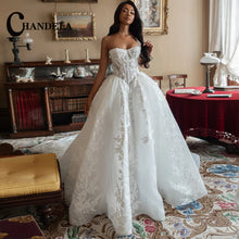 CHANDELA Trendy A-line Wedding Dress Bridal Sleeveless Tulle Lace Appliques Lacing up Brush Train Vestidos Para Mujer Customised